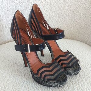 Missoni Striped Black and Tan Platform Heels